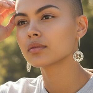 Silver Peace Sign Dangle Earrings